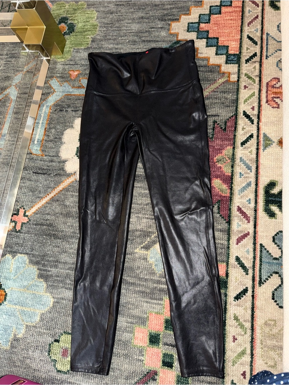 Spanx High-Waist Black Faux Leather Leggings - Women Size XL